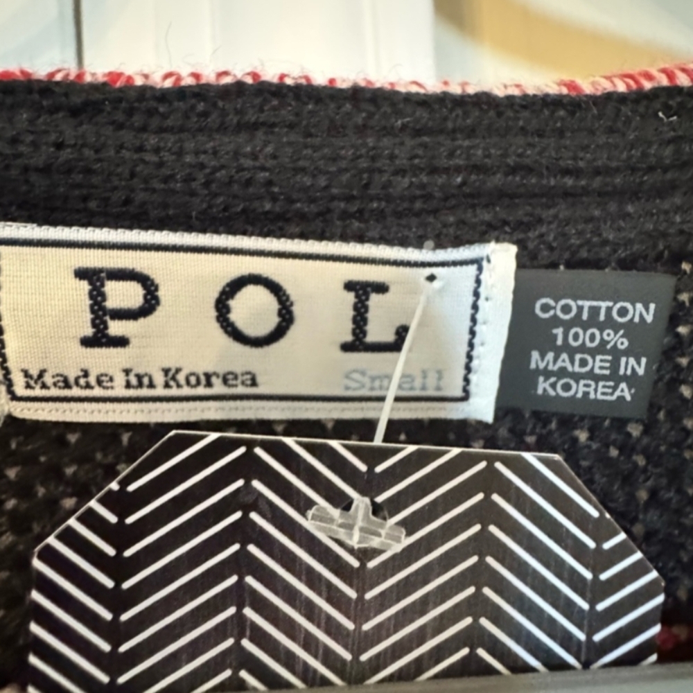 NWT POL Black and Red Striped Knit Distressed Top Size Small - Picture 6 of 6